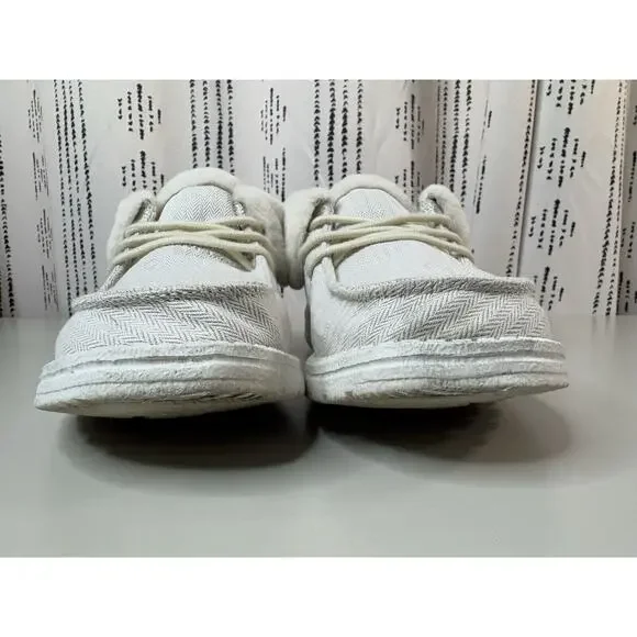 Hey Dude Women's Britt Shoes 9 Herringbone Cream Faux Fur Trim Comfort Cozy - Picture 3 of 13